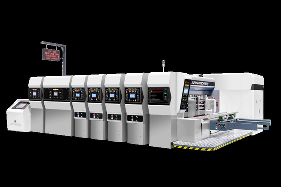 380V/50HZ/3PH Bezciśnieniowy karton falisty G6-0920 Struktura podawania Ołów, Transfer próżni 4 kolorowy + Slotter + Cutter + Vibrator + Stacker