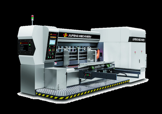 Karton falisty G6-1224 Wszystkie sterowane komputerowo Ciśnienie Bezpłynne Struktury Wprowadzenia Ołowiu Krawędź Vacuum Transfer 4 Drukarka kolorowa + Slotter + Cutter Die + Vibrator + Stacker
